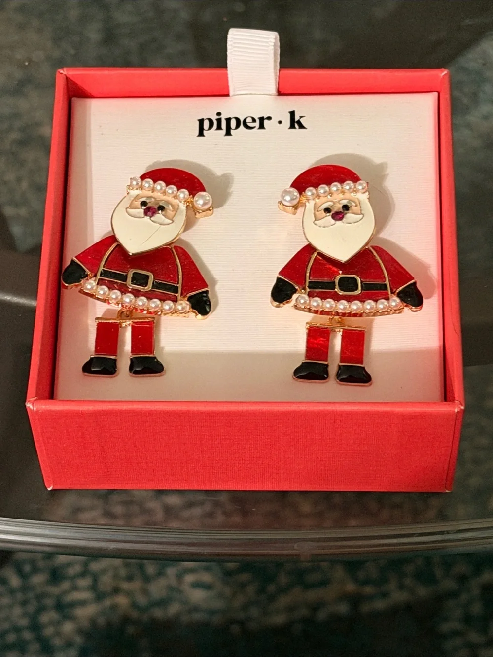 Piper.k Santa Stud Earrings Jointed & Beaded
